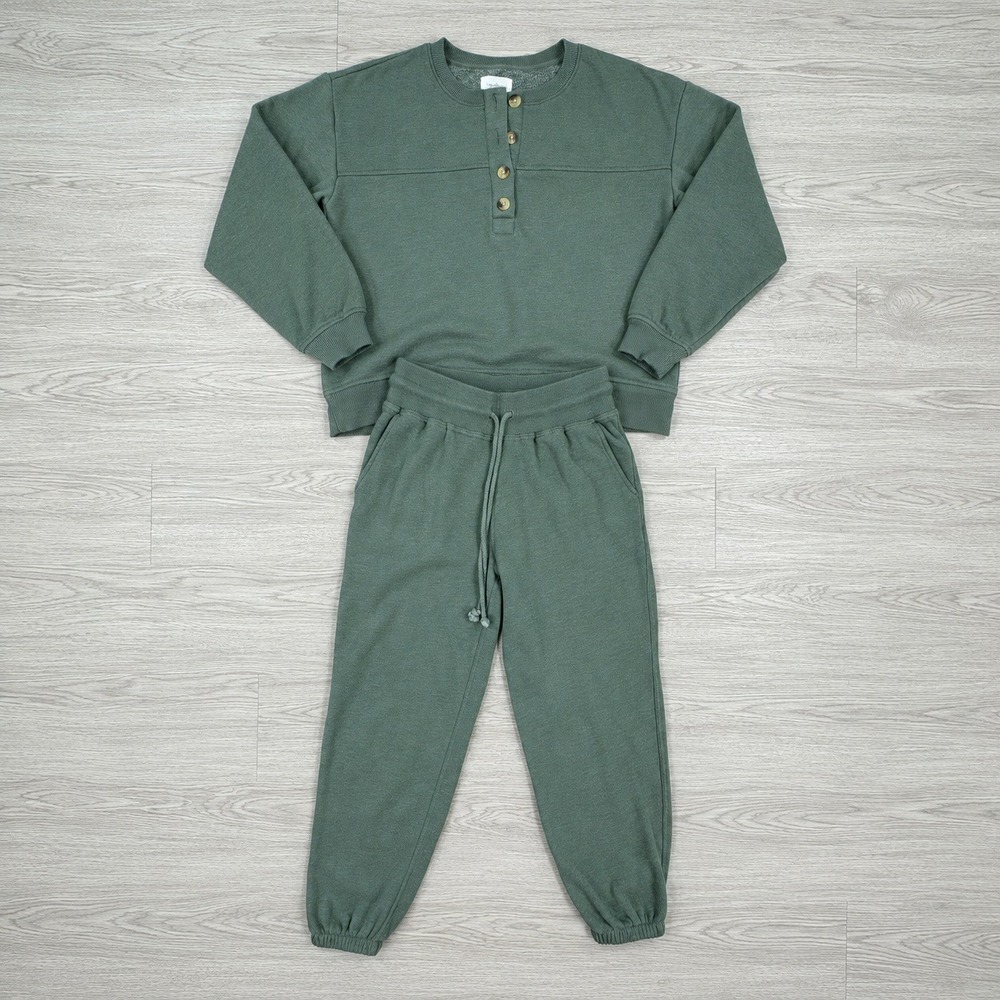 Lou & Grey Women's Lounge Set Henley Sweatshirt Joggers Green Small Soft Cozy